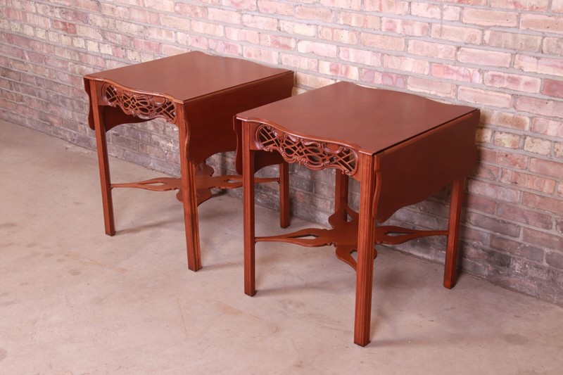 Baker Furniture Historic Charleston Chippendale Carved Mahogany Pembroke Tables gallery