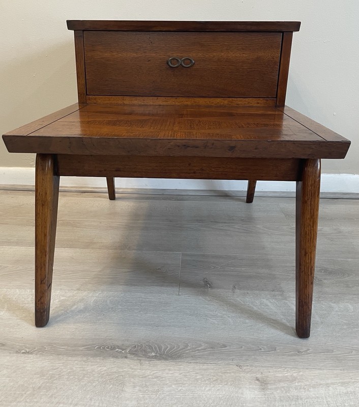 Lane Harlequin Mid Century Walnut Step End Table Nightstand Vintage 1960s Rare gallery