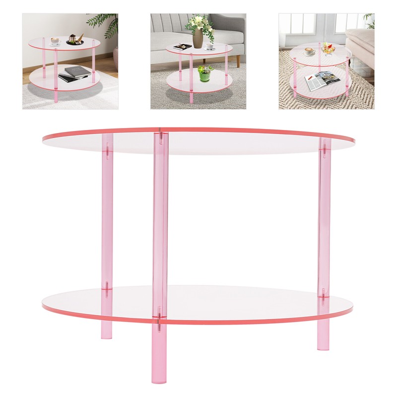 2-Tier Modern Round Coffee Table with Storage Open Shelf Home Office Living Room gallery