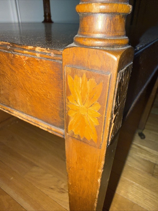 Antique Inlay Wood End Table 20x20x25" Wheel Inlaid Marquetry Read gallery