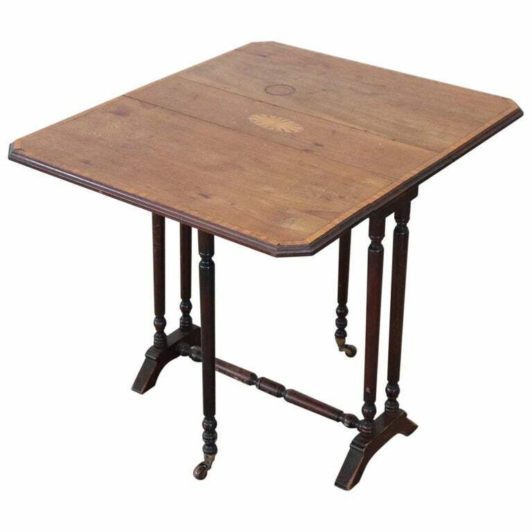 19th Century French Inlaid antique Wood Folding and Serving Table