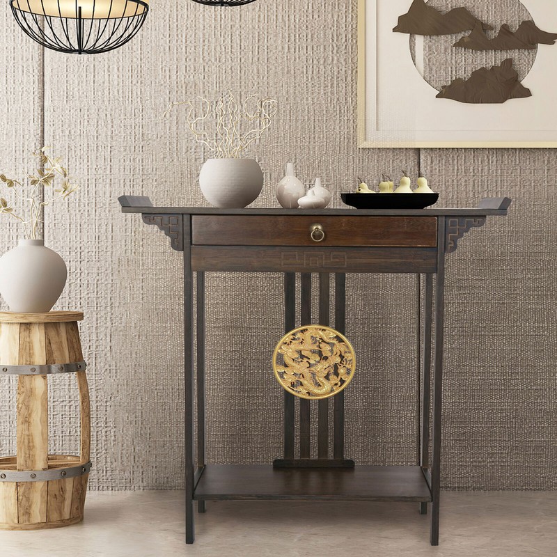 Vintage Hall Console Table Luxurious Totem Decor with Pull Drawer & Bottom Shelf gallery