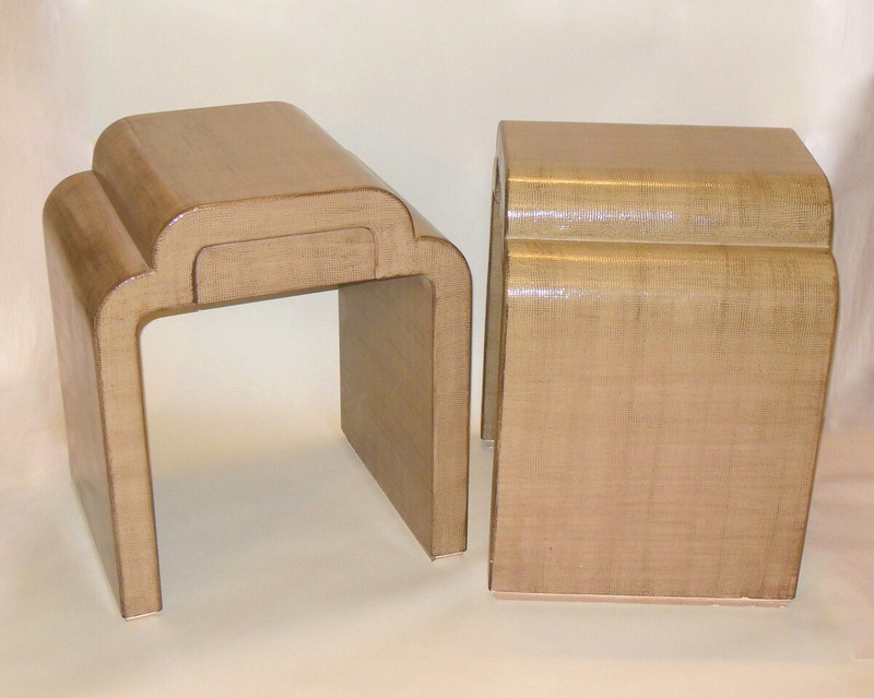 MCM 1970's Pr TABLES SPRINGER Ron SEFF Reptile Karung Snakeskin Deco Style Glam gallery
