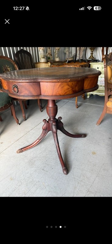Mahogany drum table with leather top in Georgian style gallery