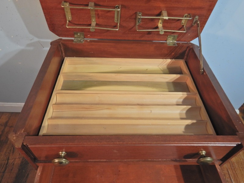 Mahogany Lift top Sewing Stand with Drawer and Trays gallery