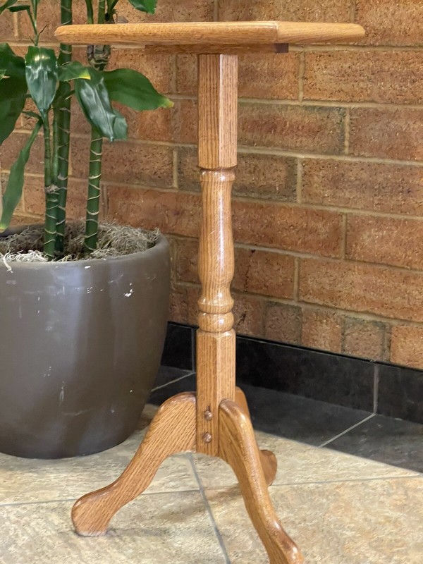 Antique Rustic Oak Wood Pedestal Table Plant Stand gallery