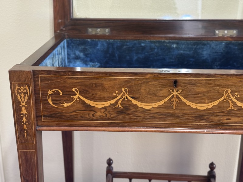 Antique Marquetry Vitrine Display Table with Beveled Glass Top 19th Century gallery
