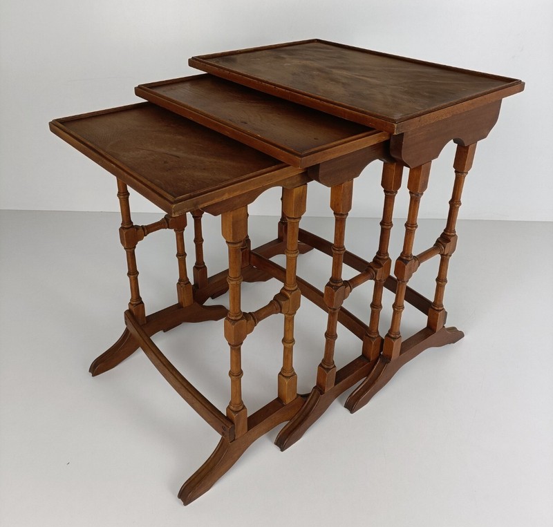 set of 3 nesting stacking tables Bamboo style Japandi Side tables Funky vintage gallery