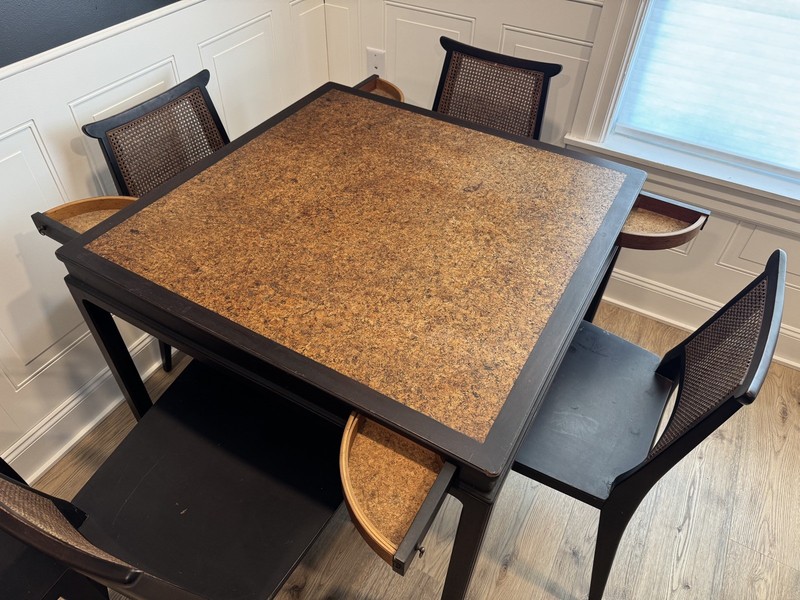 Edward Wormley For Dunbar Cork Top Game Table with Five Chairs 1940s/1950s gallery