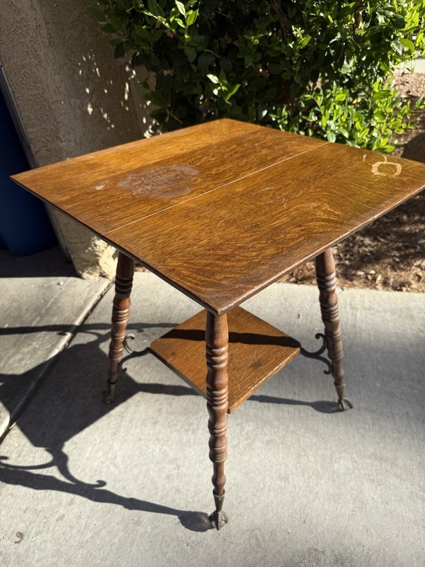 Antique Tiger Oak Parlor Table W/ Marble Talon Glass Feet gallery