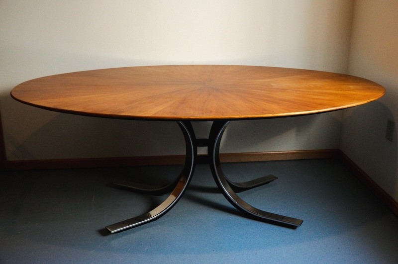 Osvaldo Borsani for Stow & Davis Starburst Walnut and Steel Oval Dining Table