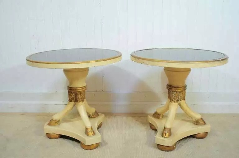 Italian Regency Maison Jansen Style Round Rams Hoof Foot Low Side Tables - Pair gallery