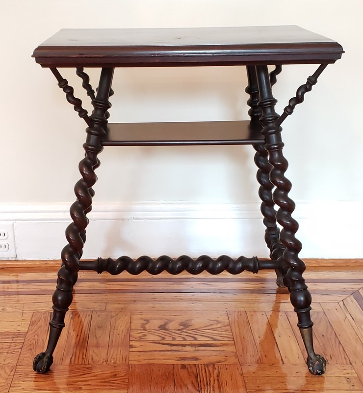 MERKLEN BROTHERS ANTIQUE TWIST LEG CLAW FOOT TABLE 1879-1897