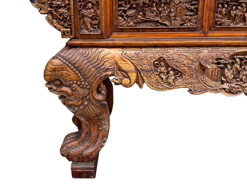 Chinese Vintage Opera Scenery Lion Heads Carving Long Altar Console Table cs7795 gallery