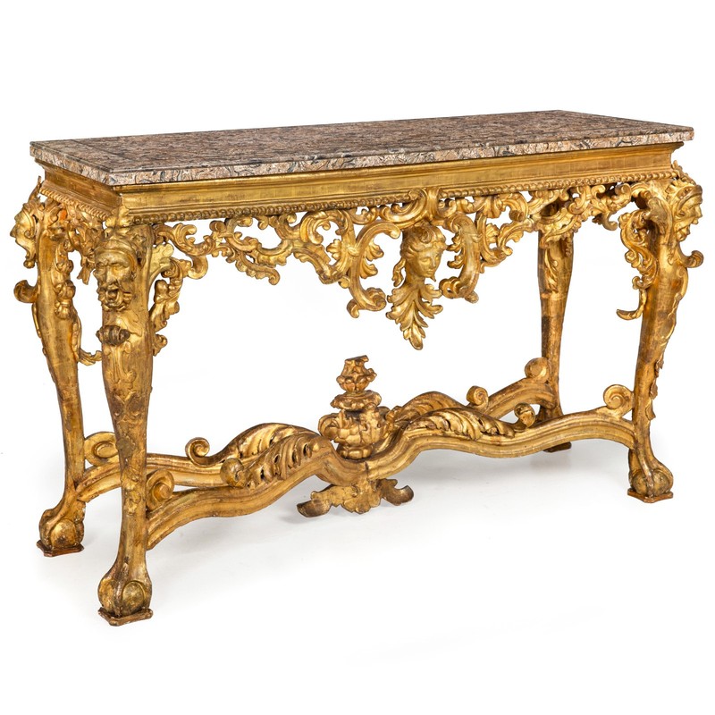 Rare Italian Rococo Giltwood Fossilized Marble Console Table ca. 1750