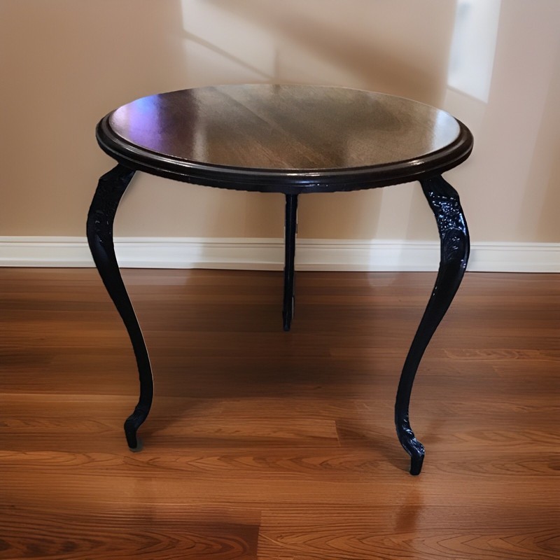 Vintage Coffee/occasional Table, Walnut Side/ Wine Table, Metal Cabriole Legs, gallery