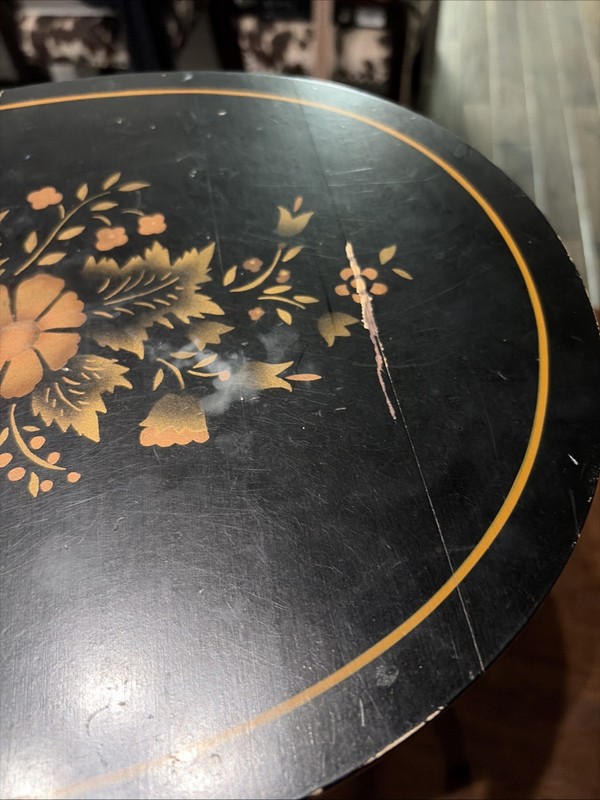 Beautiful L Hitchcock Petite Wood Folding Oval Tea Side Table Black Floral gallery
