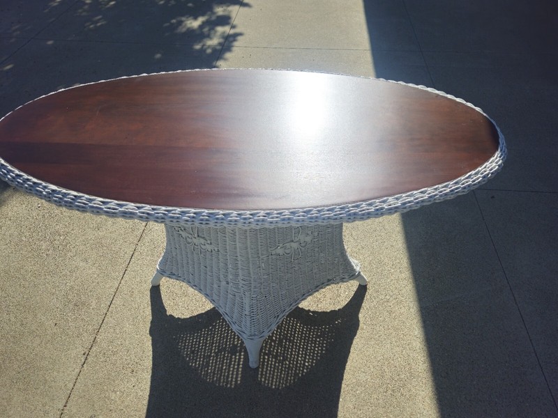 RARE ANTIQUE WICKER LARGE VICTORIAN OVAL SHAPED WOOD TOP OCCASIONAL TABLE gallery