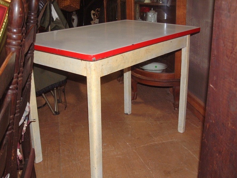1950's Vintage Kitchen Table Porcelain/Wood RARE Original 40X25X29 1/2 Height gallery