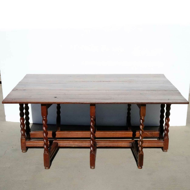 Antique Large English William & Mary Oak Drop-Leaf Gateleg Dining Table c. 1690 gallery