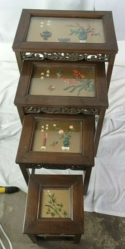 Vintage Oriental Themed Nesting Tables Set of 4 JADE MT LOOSE pieces need redo