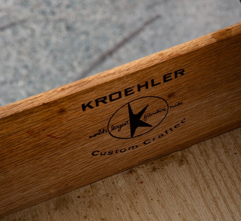 Mid Century Modern Nightstand End Side Table Kroehler Walnut Drawer Brass Single gallery