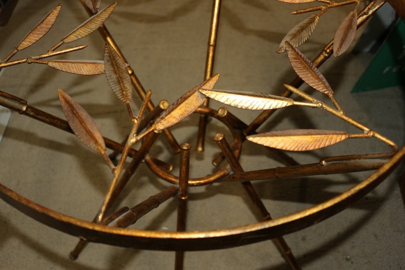 Rare Vintage MCM Maison Bagues Style Faux Bronze Bamboo & Leaves Glass Top Table gallery