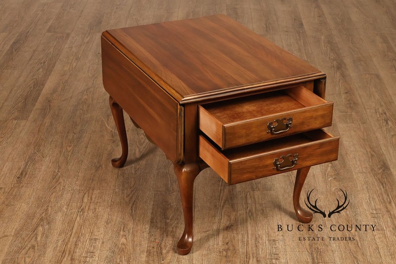 Vintage Pair Of Queen Anne Style Cherry Drop Leaf Two-Drawer End Tables gallery