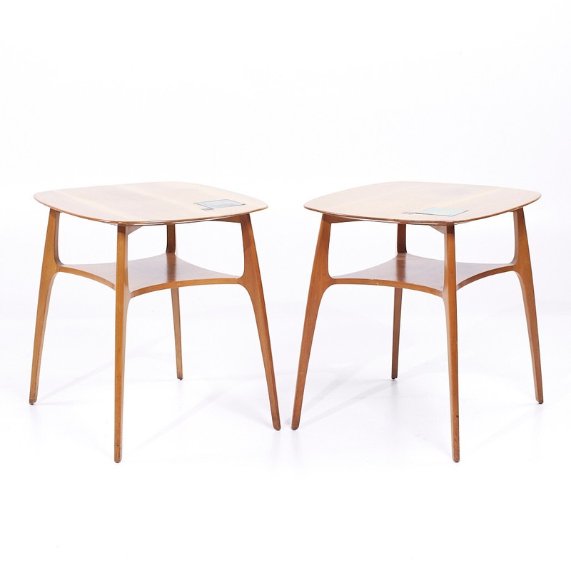 Edward Wormley for Dunbar 5628T Mid Century Walnut and Tiffany Tile Side Tables