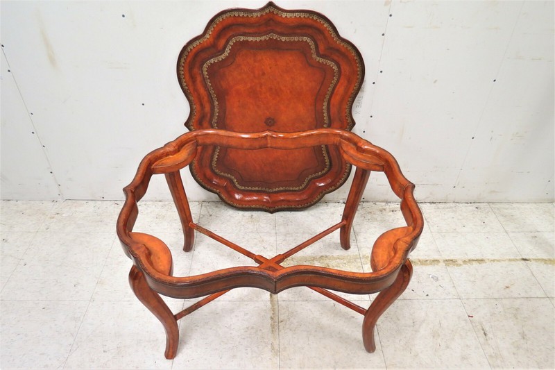 Antique English Butlers Tray Coffee Table Leather Wrapped Regency Style gallery
