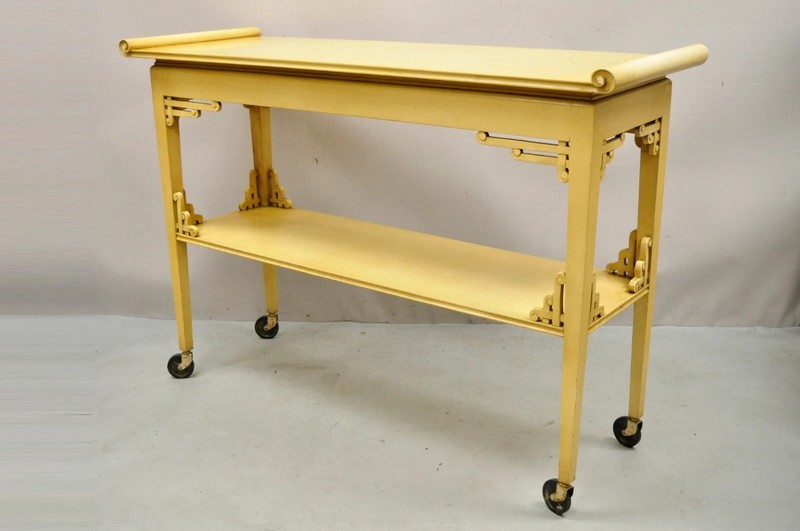 Vintage Chinoiserie Bone Lacquer Oriental James Mont Style Console Table Server gallery