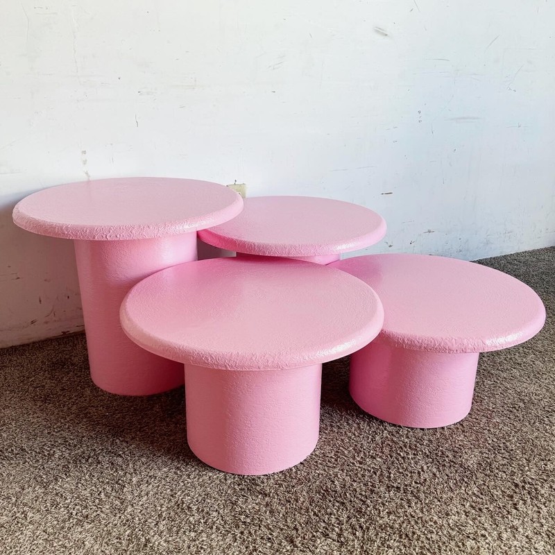 Postmodern Pink Textures Circular Mushroom Nesting Tables – Set of 4
