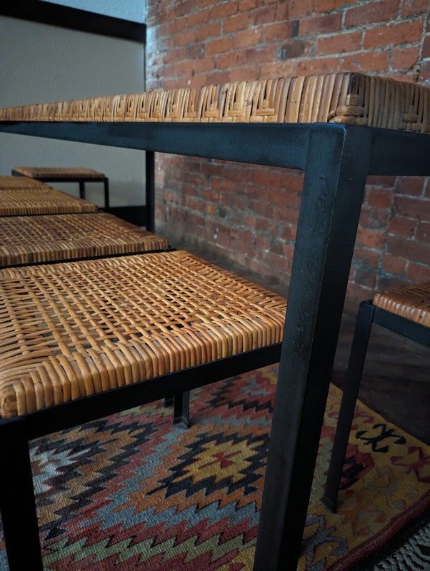 Midcentury Danny Ho Fong Iron & Cane Tiki Bar Dining Table w/6 Stools Tropi-Cal gallery
