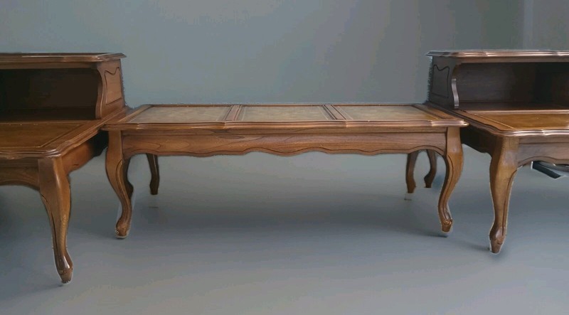 Vintage Coffee Table & 2 End Tables Leather Top Chippendale Henredon Style 8424 gallery