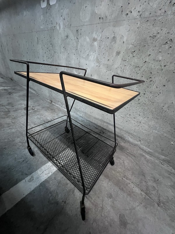 Mathieu Matégot Perforated Steel Trolly Cart Table Vintage MCM Circa 1950 gallery