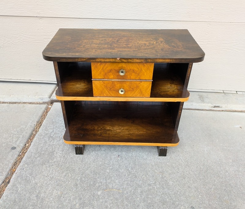 Vintage 1930s Art Deco Streamline Waterfall Nightstand End Table Burl Veneer F56