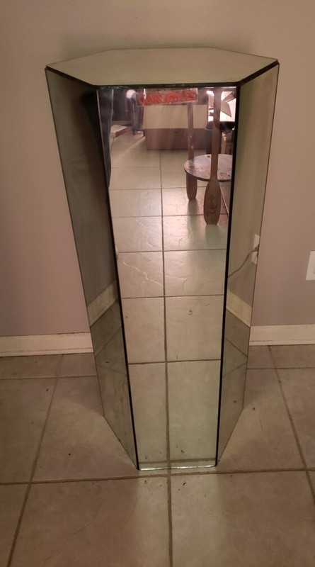 Vintage Postmodern Mirrored Hexagonal Pedestal Stand MCM gallery
