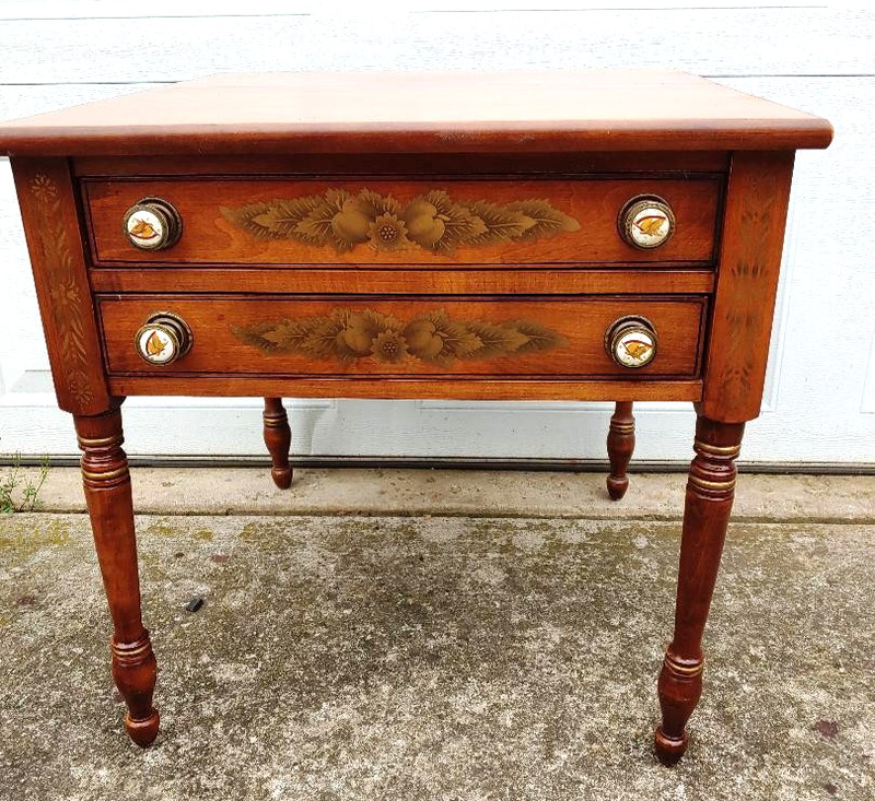 RARE VINTAGE HARD MAPLE SIGNED HITCHCOCK 2 DRAWER END OR LAMP TABLE, MINTY... gallery