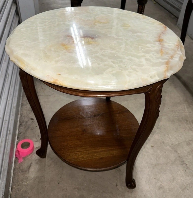 Antique French Coffee Side Table With Italian Onyx On Top gallery