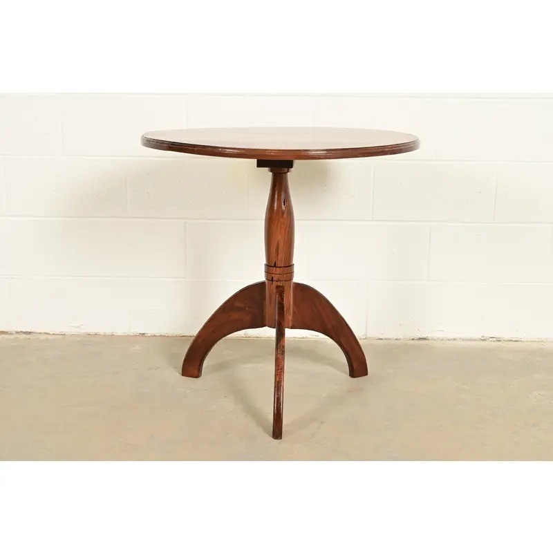 Early American Bench Made Sculpted Solid Walnut Pedestal Tea Table or Side Table gallery