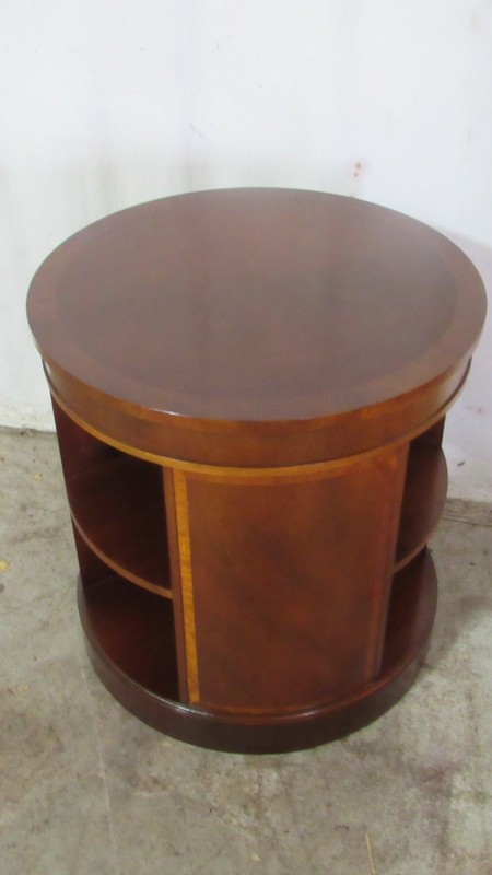 Baker Furniture Drum Bookcase Side End Table Mahogany Banded gallery