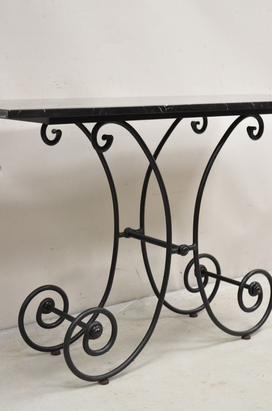 Vtg French Country Pastry Style Wrought Iron Marble Top Baker's Console Table gallery