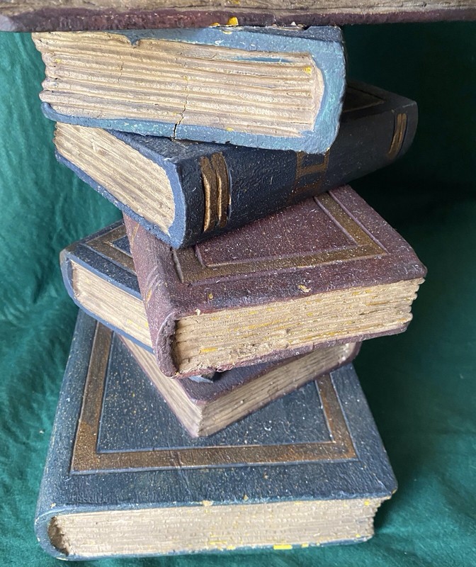 Vintage Side Table Stacked Faux Books Multi Color Hand Painted Wood Sculpture gallery