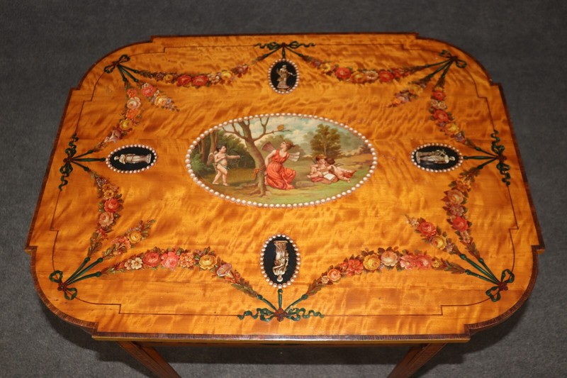 Superb 19th Century Adams Paint Decorated Satinwood English Center Table gallery