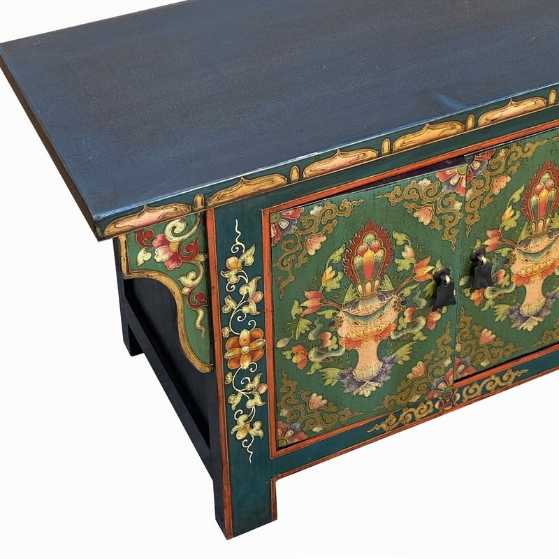 Chinese Tibetan Teal Green Blue Jewel Treasure Graphic TV Console Table cs7744 gallery