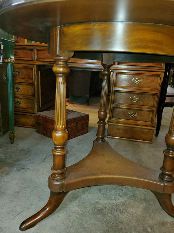 Theodore Alexander Round Leather Top Center Table w/ Brass rail gallery