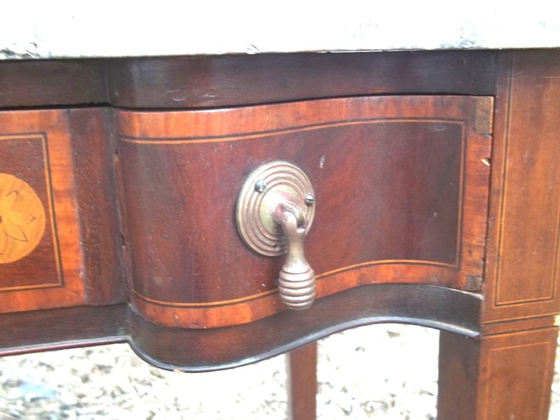 ANTIQUE EDWARDIAN ART NOUVEAU ONE DRAWER MARBLE TOP INLAID MAHOGANY SIDE TABLE gallery