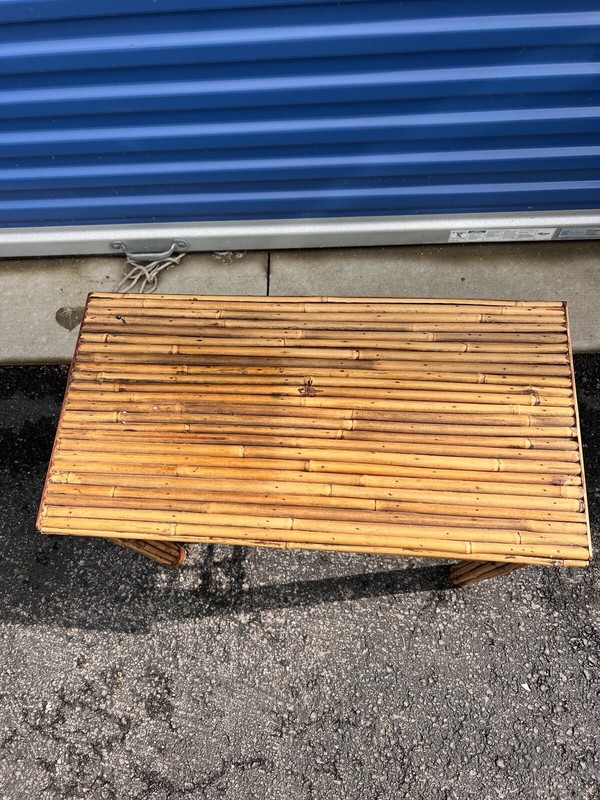 1970s Vintage Mcm Bamboo Side End Table Trellis Design Patio Table gallery