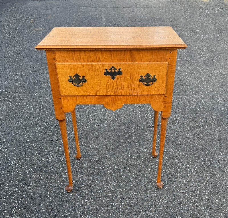 J. L. Treharn tiger maple silver table, or server country Queen Anne style