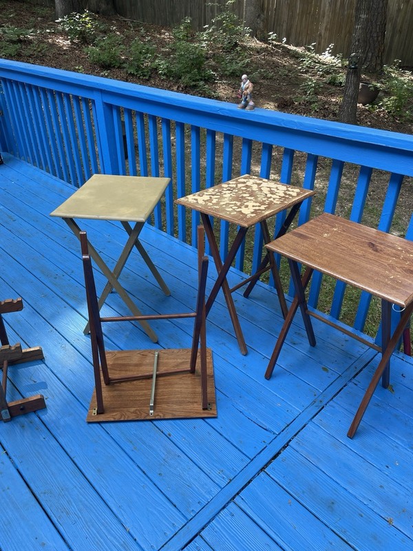 VTG Gold Medal Wood FOLDING TABLE / TRAYS - Stackable STAND -24” X19” X14” EUC gallery